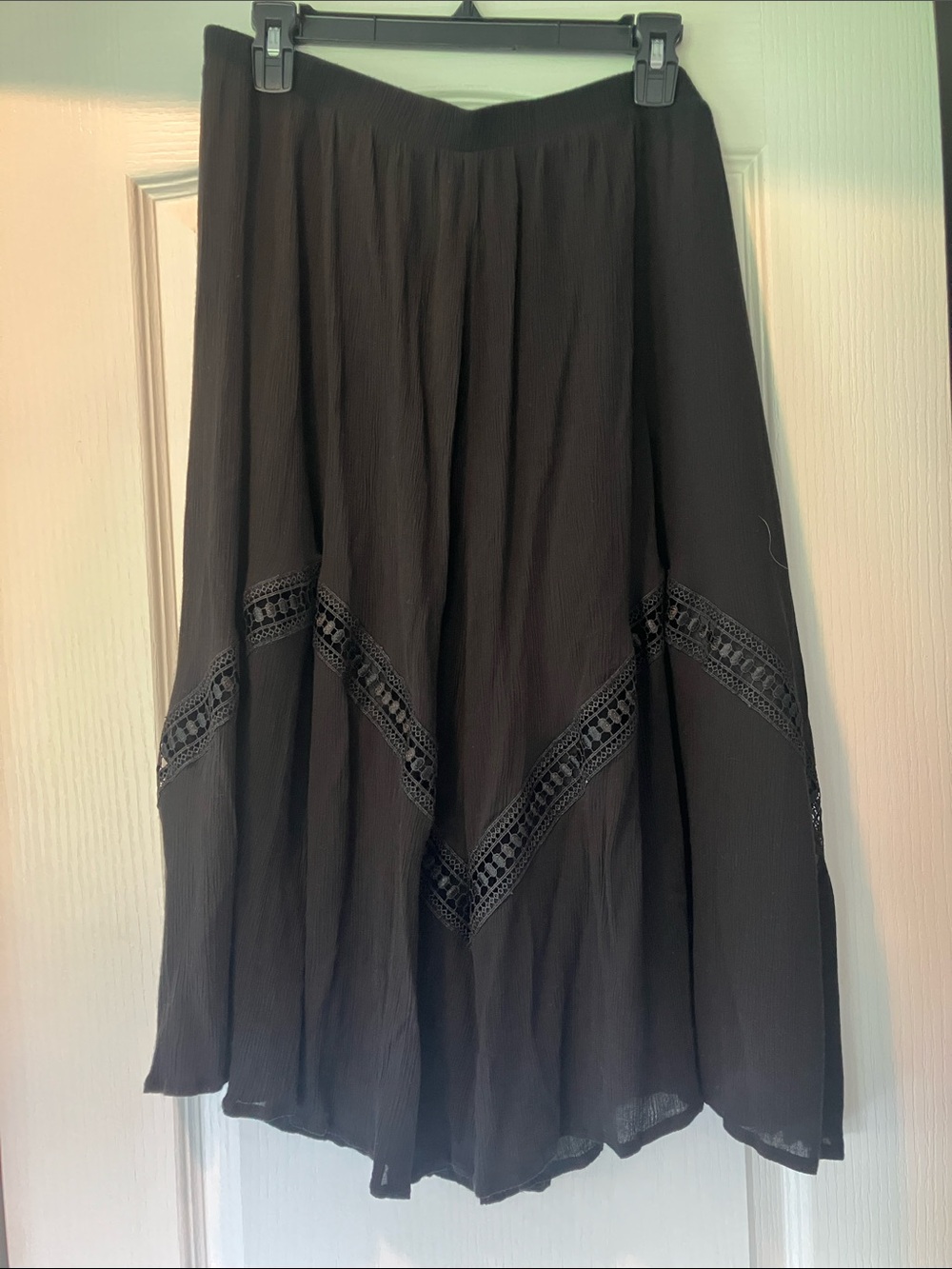 Classic Black A-Line Midi Skirt with Crochet Insets